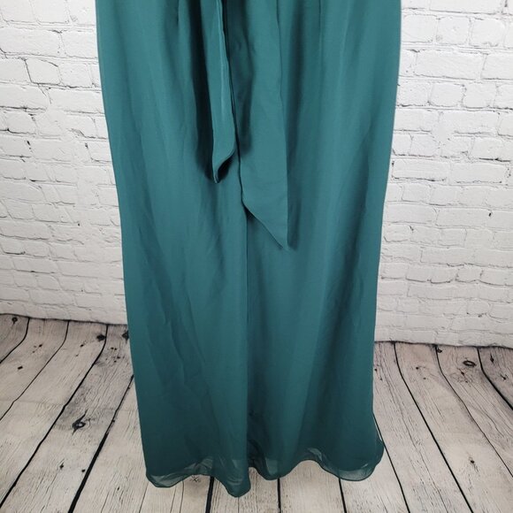 Azazie Dark Green Chiffon Tie Back Padded Bridesmaid Maxi Dress Gown Size C - Picture 14 of 16